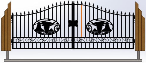 Triple Timber Posts Metal Driveway Gate – Cow Head Design