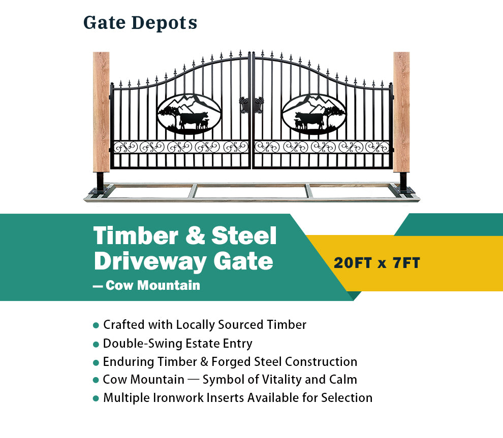 Single Timber Posts Metal Driveway Gate – Cow Mountain Design