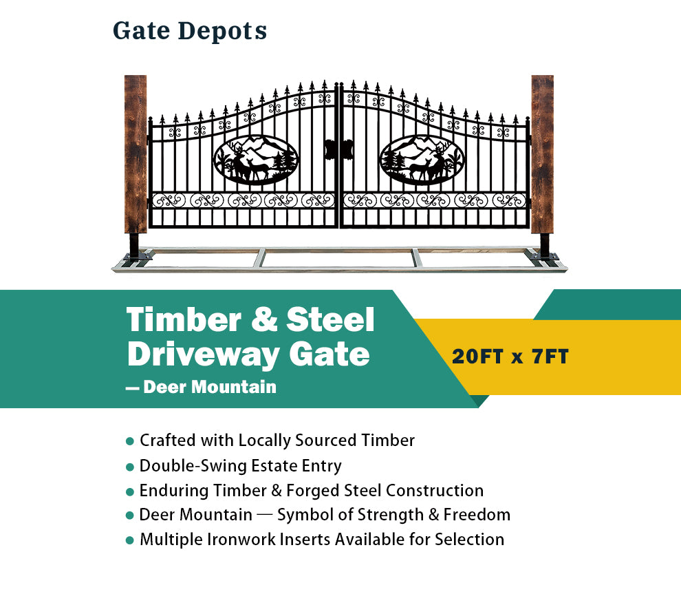 Single Timber Posts Metal Driveway Gate – Deer Mountain Design
