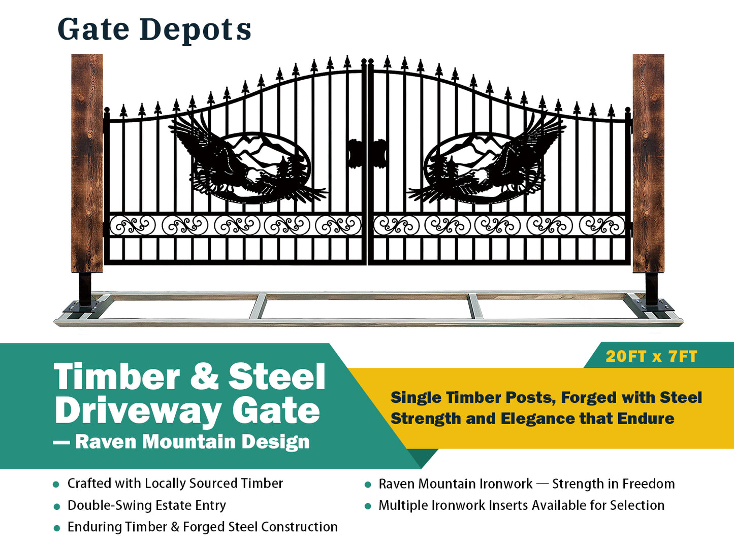 Single Timber Posts Metal Driveway Gate – Eagle Mountain Design