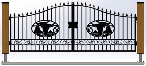 Single Timber Posts Metal Driveway Gate – Cow Head Design