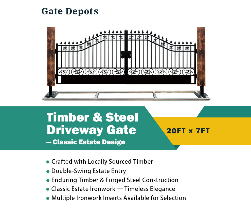 Single Timber Posts Metal Driveway Gate – Classic Estate /Plain Design