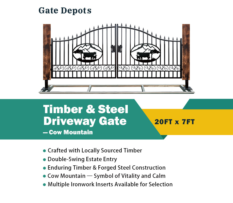 Single Timber Posts Metal Driveway Gate – Cow Mountain Design