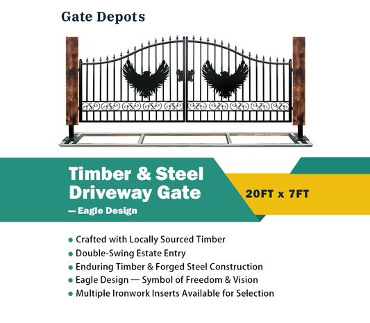 Single Timber Posts Metal Driveway Gate – Eagle Design