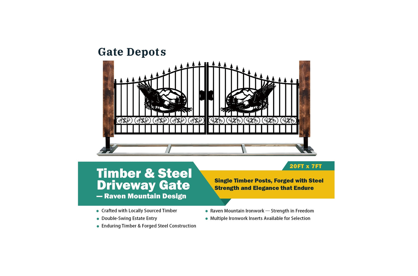 Single Timber Posts Metal Driveway Gate – Eagle Mountain Design