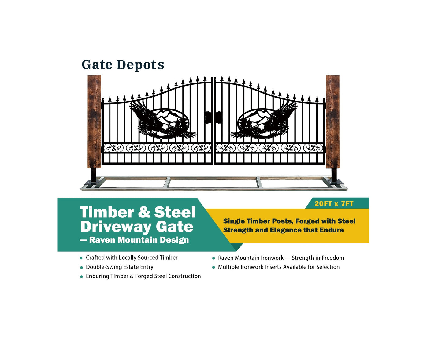 Single Timber Posts Metal Driveway Gate – Eagle Mountain Design