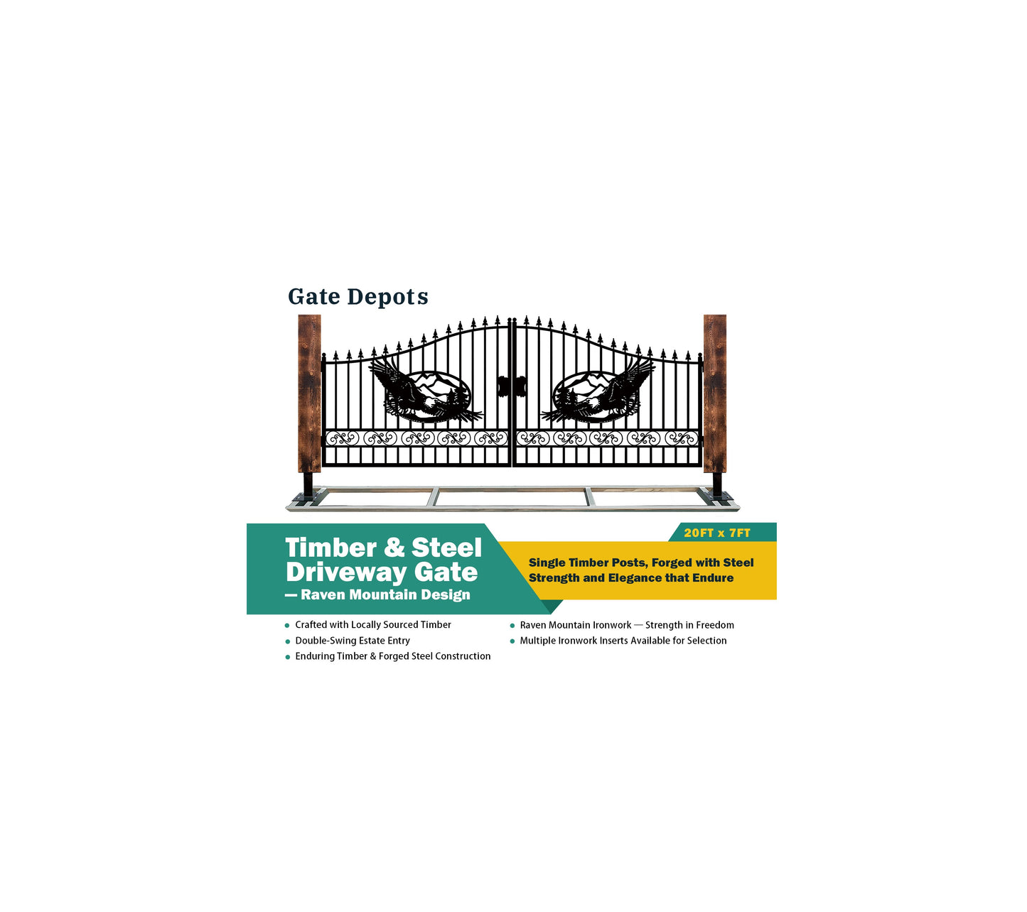 Single Timber Posts Metal Driveway Gate – Eagle Mountain Design