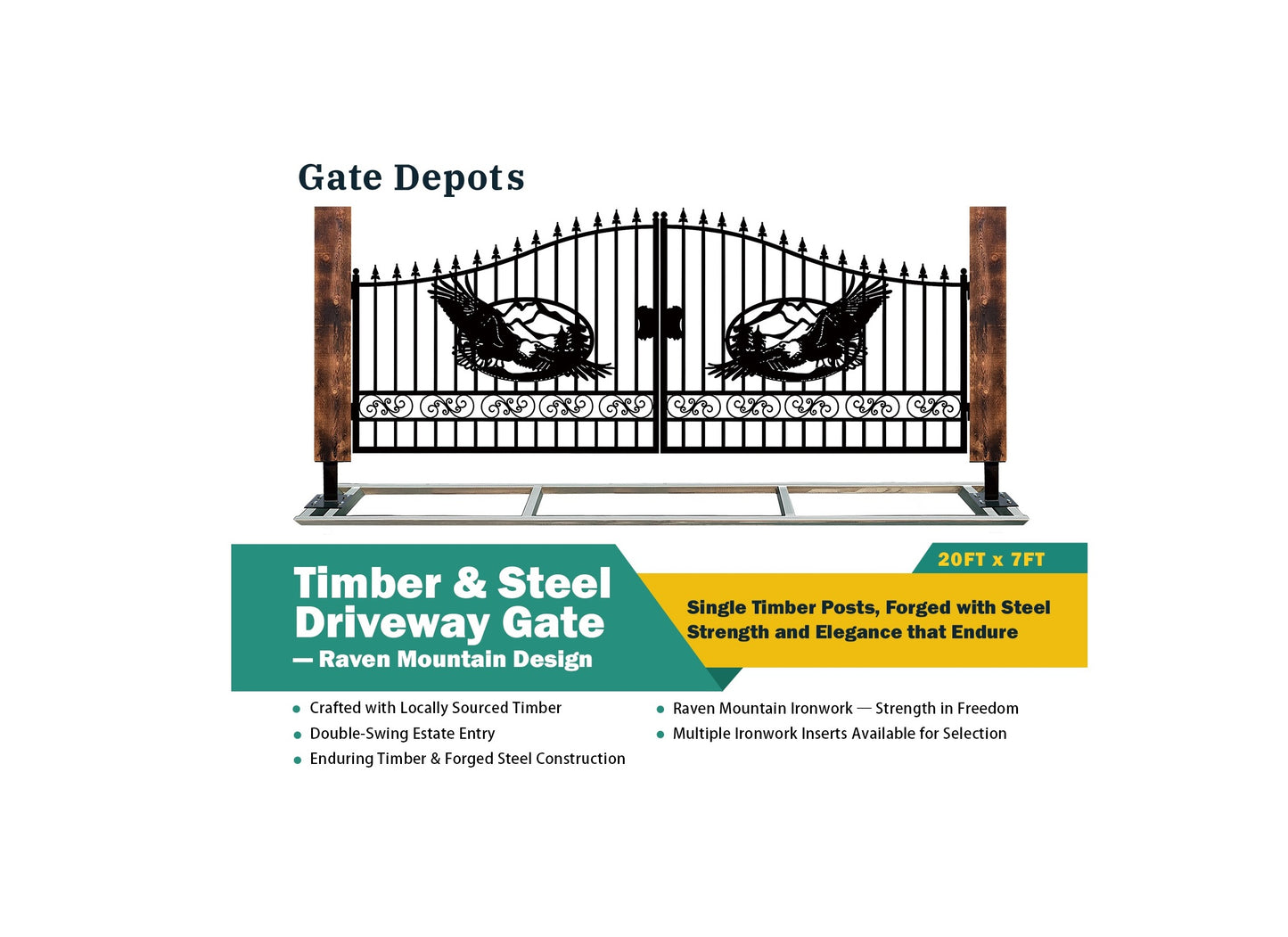 Single Timber Posts Metal Driveway Gate – Eagle Mountain Design