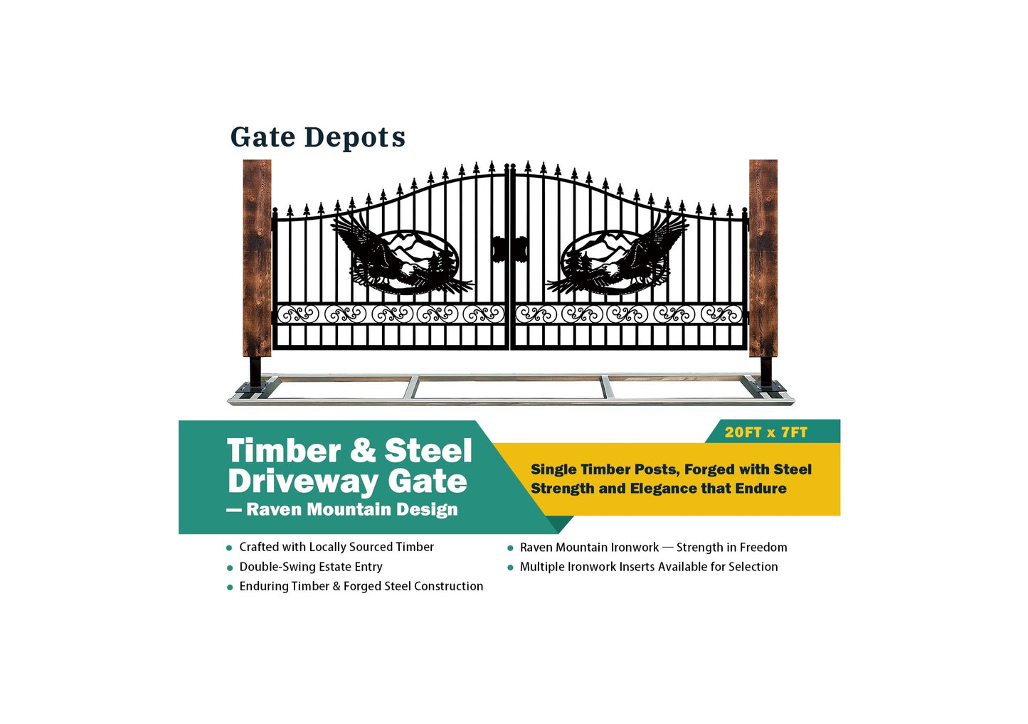 Single Timber Posts Metal Driveway Gate – Eagle Mountain Design