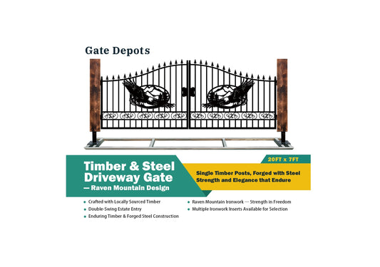 Single Timber Posts Metal Driveway Gate – Eagle Mountain Design