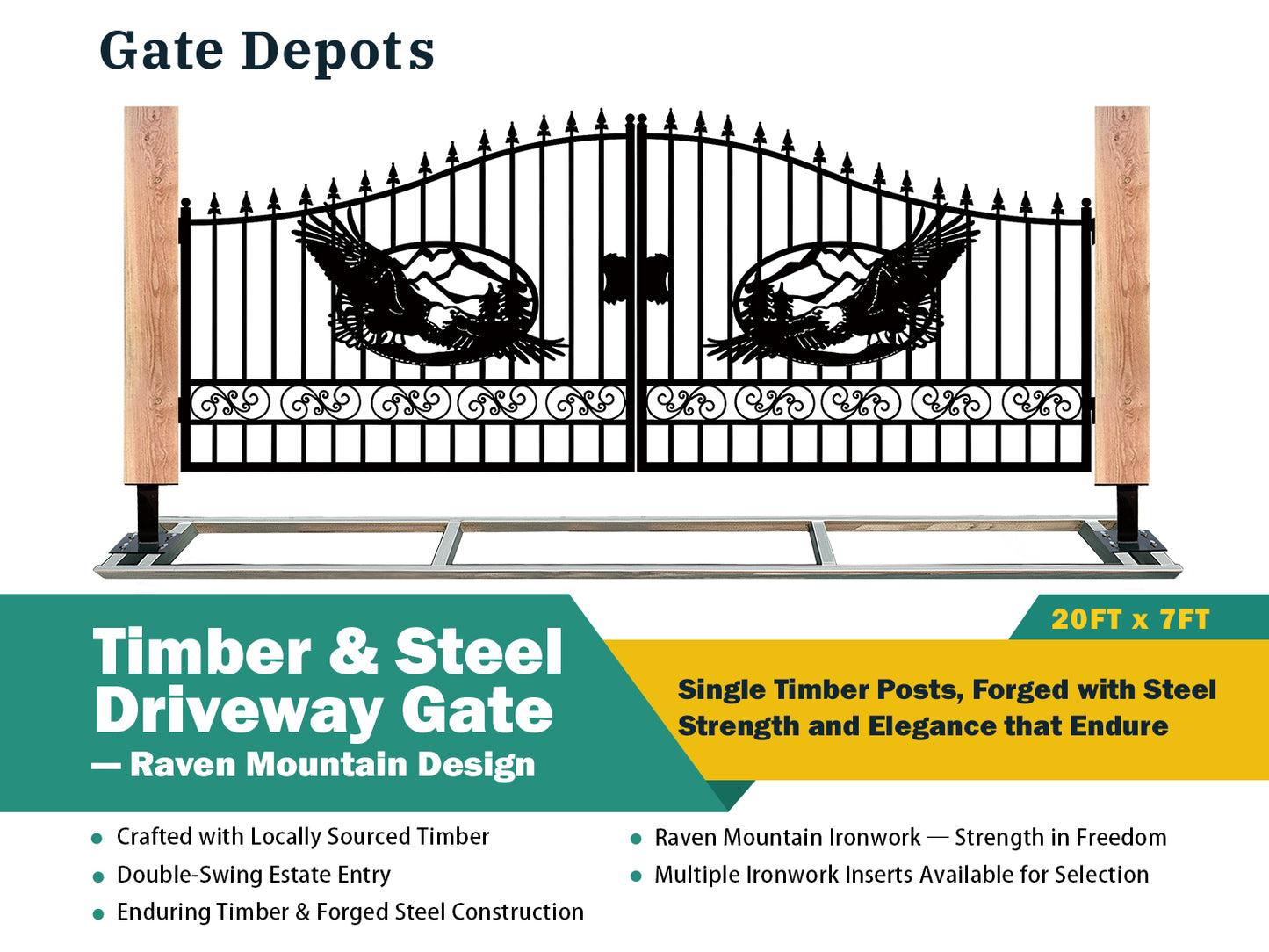 Single Timber Posts Metal Driveway Gate – Eagle Mountain Design