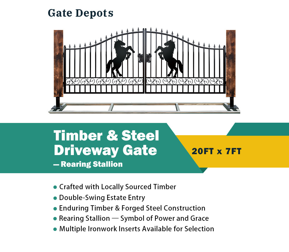 Single Timber Post Metal Driveway Gate – Rearing Stallion Design