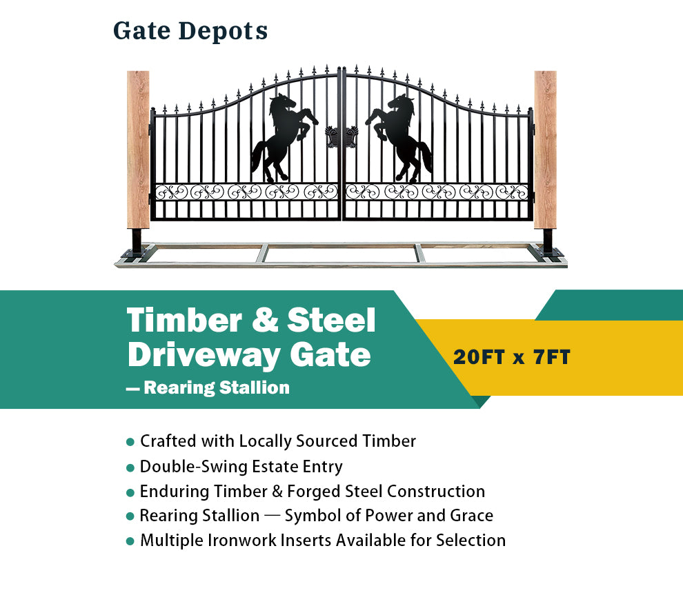 Single Timber Post Metal Driveway Gate – Rearing Stallion Design