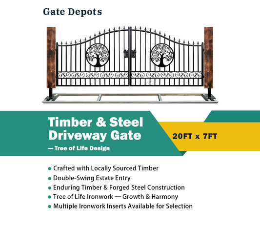 Single Timber Post Metal Driveway Gate – Tree of Life