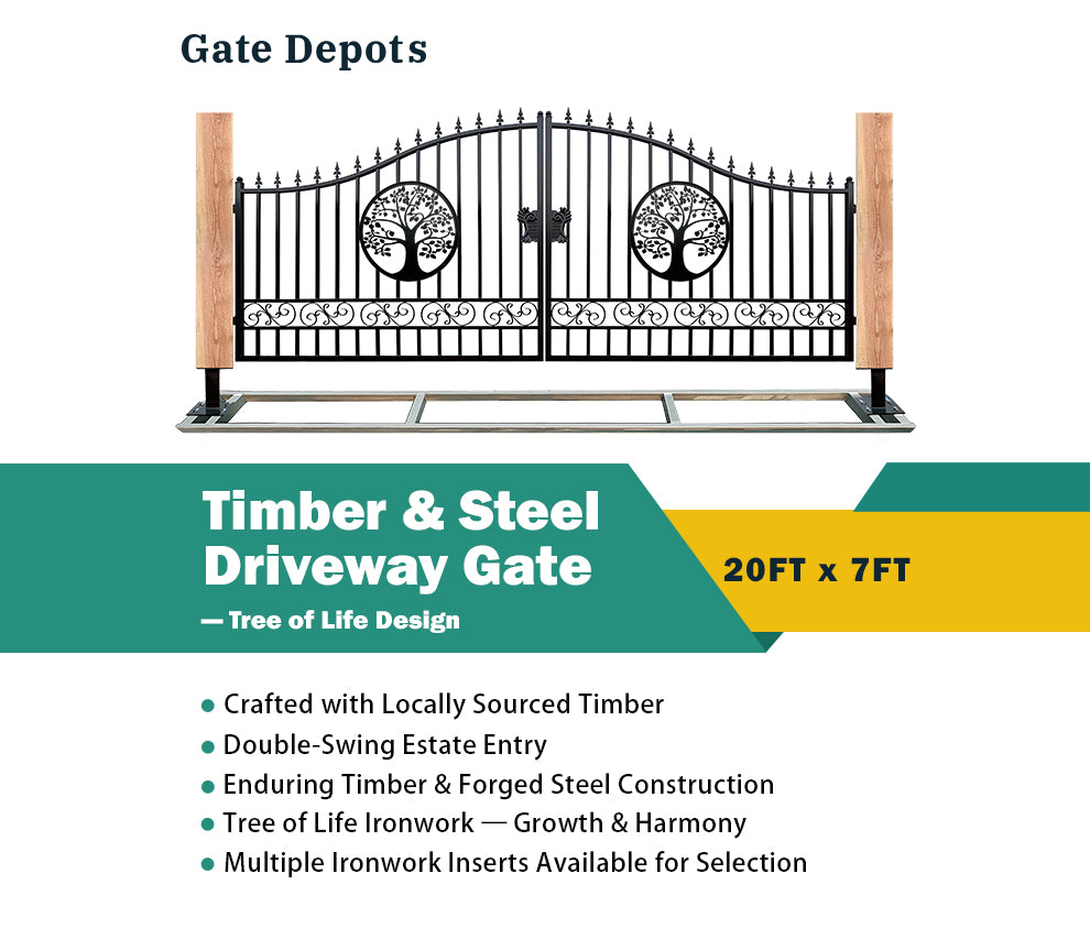 Single Timber Post Metal Driveway Gate – Tree of Life