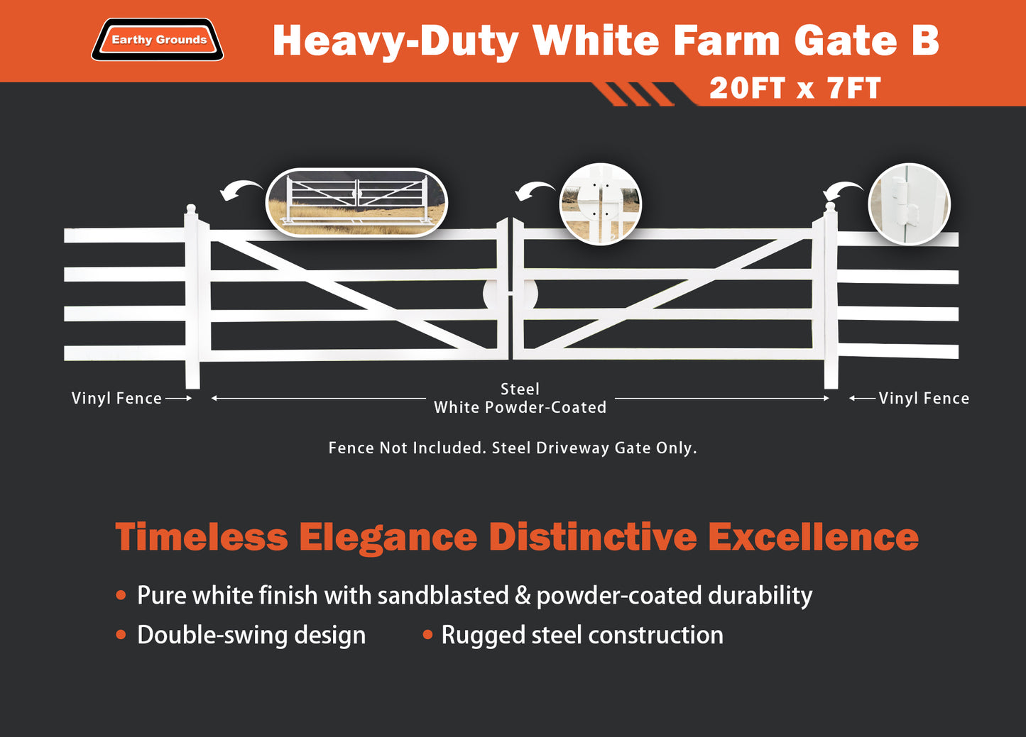 20 ft White Farm Driveway Gate