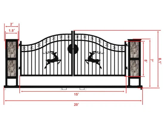 20 × 8 ft Dual Swing Driveway Gate with Ornamental Posts