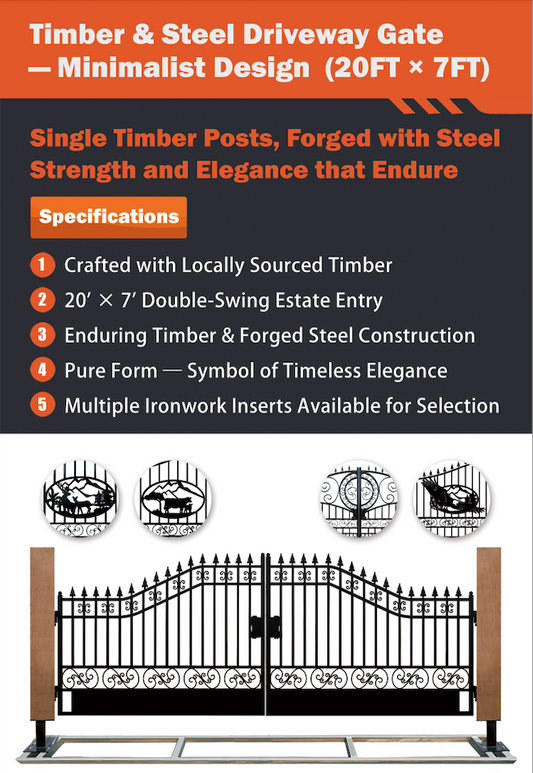 Single Timber Posts Metal Driveway Gate – Minimalist Design